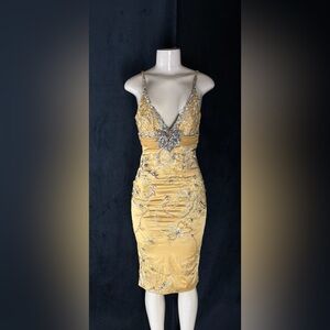 Embellished Yellow Cocktail Dress with Beaded Detail by Mandalay